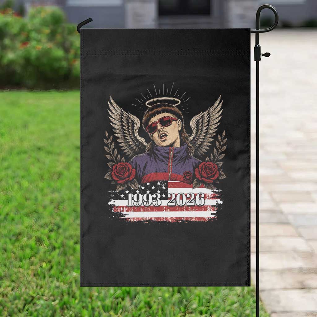 Retro Bowl Cut Music Icon Angel Wings Rest In Peace Garden Flag American Flag Memorial 1993 2026 Pop Culture Fan