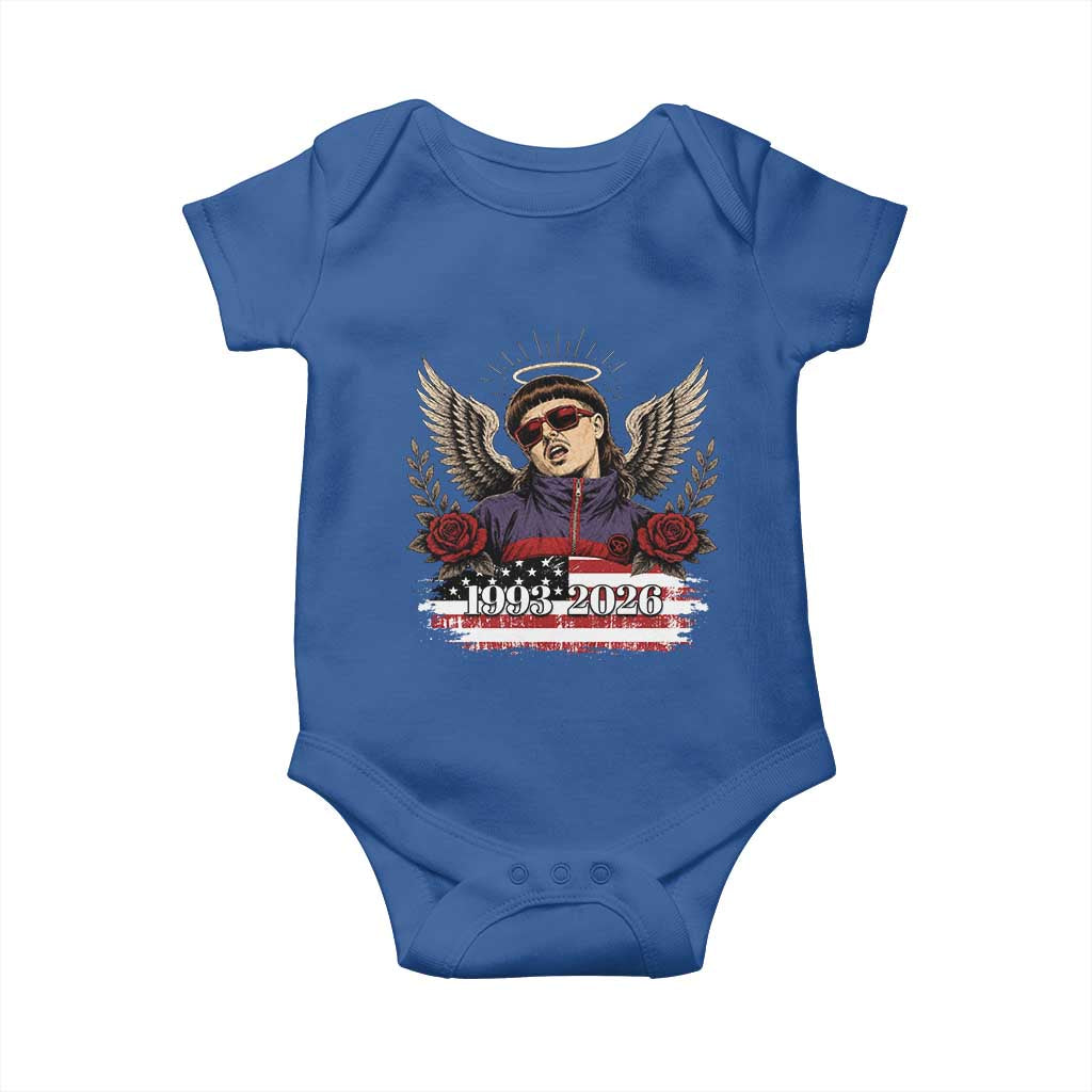 Retro Bowl Cut Music Icon Angel Wings Rest In Peace Baby Onesie American Flag Memorial 1993 2026 Pop Culture Fan