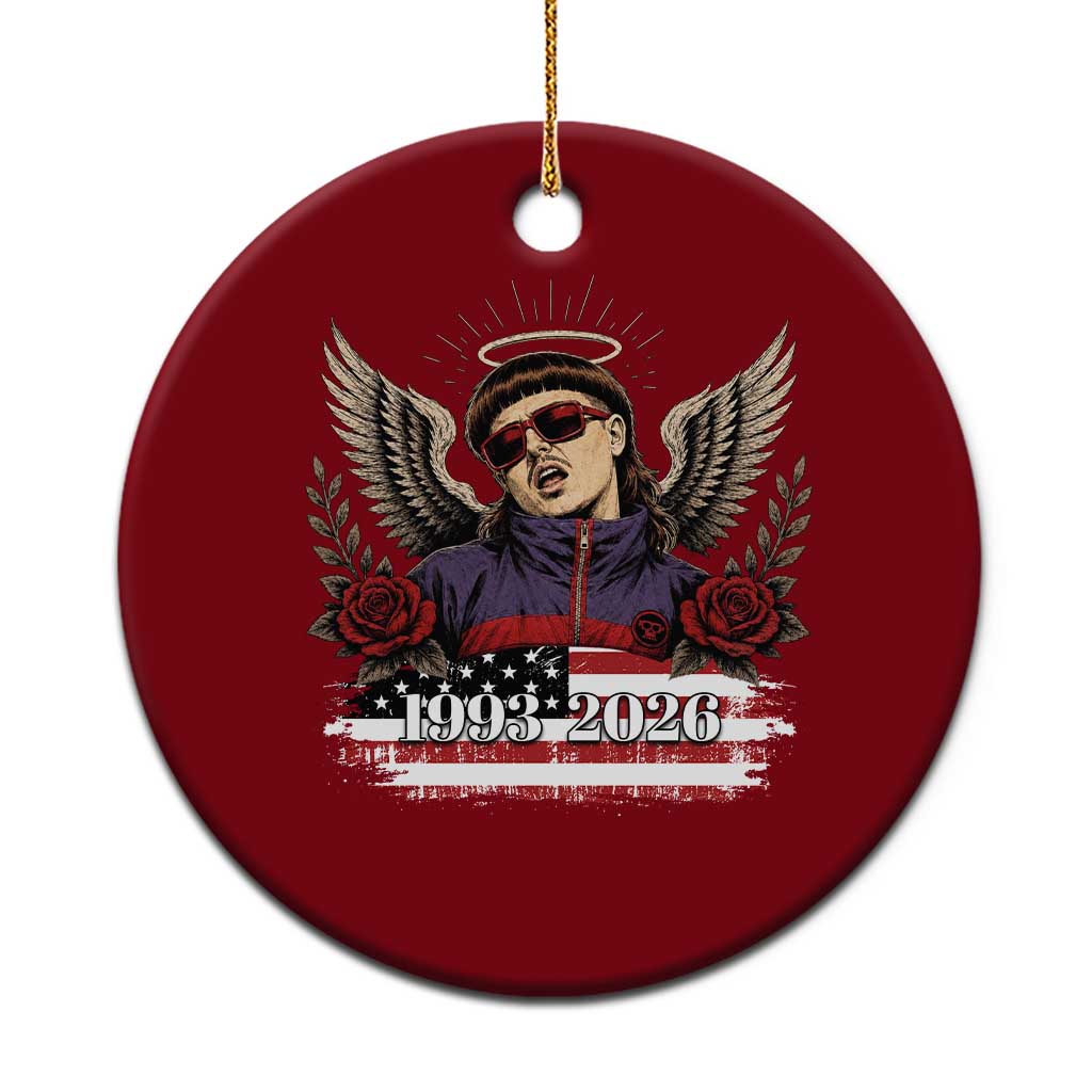 Retro Bowl Cut Music Icon Angel Wings Rest In Peace Ceramic Ornament American Flag Memorial 1993 2026 Pop Culture Fan