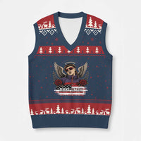 Retro Bowl Cut Music Icon Angel Wings Rest In Peace V-Neck Knit Sweater Vest American Flag Memorial 1993 2026 Pop Culture Fan