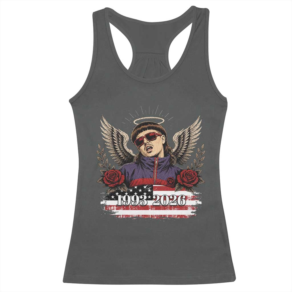 Retro Bowl Cut Music Icon Angel Wings Rest In Peace Racerback Tank Top American Flag Memorial 1993 2026 Pop Culture Fan
