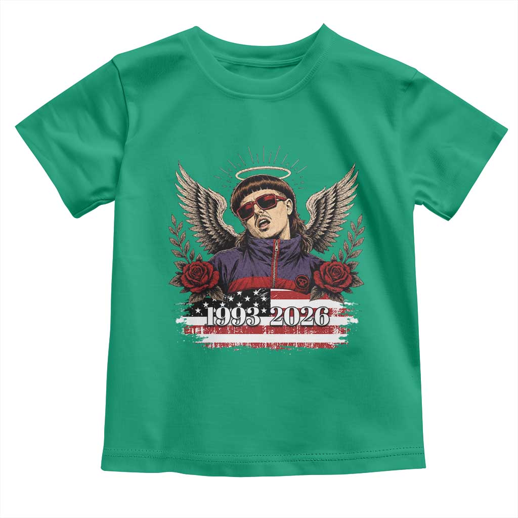 Retro Bowl Cut Music Icon Angel Wings Rest In Peace Toddler T Shirt American Flag Memorial 1993 2026 Pop Culture Fan