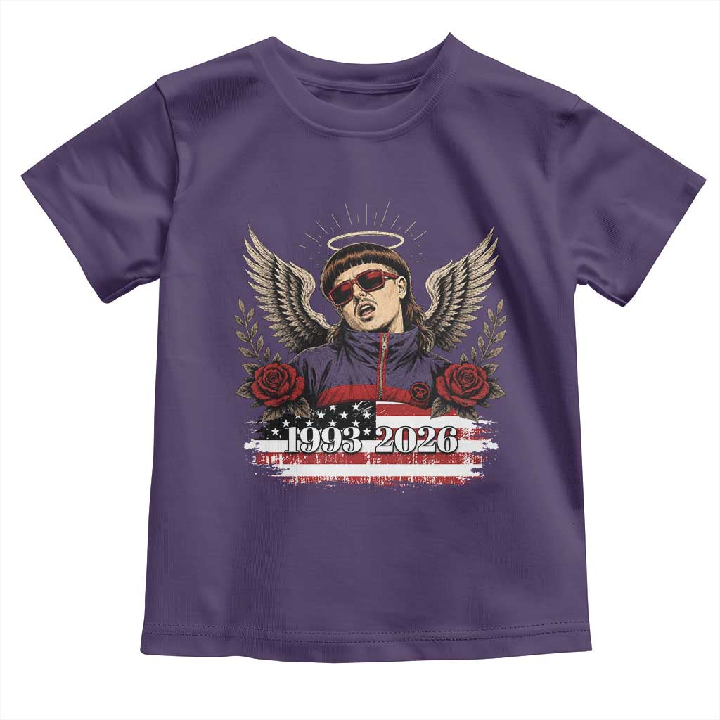Retro Bowl Cut Music Icon Angel Wings Rest In Peace Toddler T Shirt American Flag Memorial 1993 2026 Pop Culture Fan