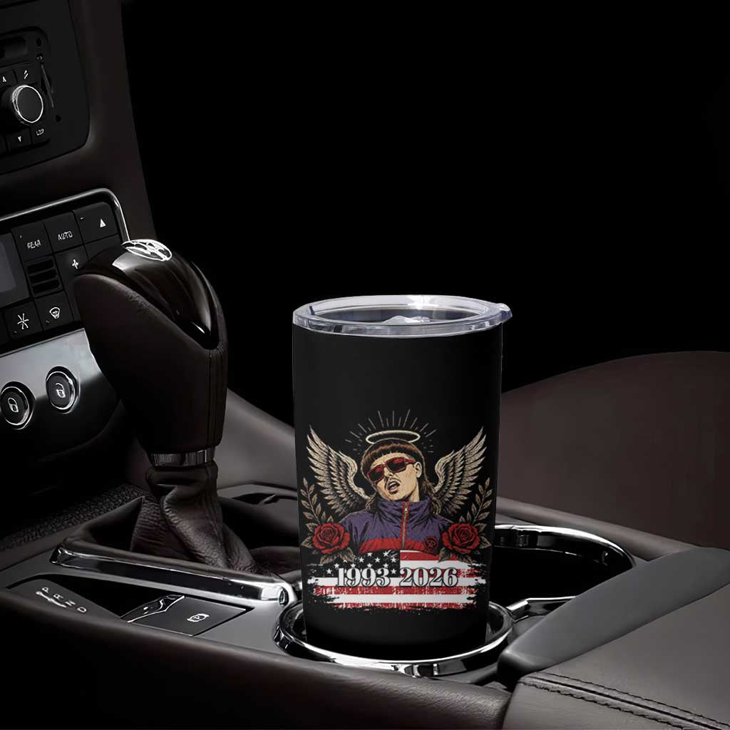 Retro Bowl Cut Music Icon Angel Wings Rest In Peace Tumbler Cup American Flag Memorial 1993 2026 Pop Culture Fan