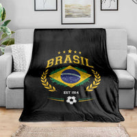 Retro Brasil Soccer Pride Crest Est 1914 Throw Blanket Vintage Brazil Flag Futbol Lover Football Fans