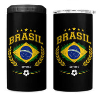 Retro Brasil Soccer Pride Crest Est 1914 4 in 1 Can Cooler Tumbler Vintage Brazil Flag Futbol Lover Football Fans
