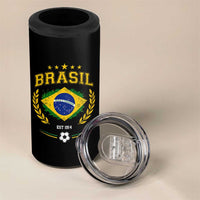 Retro Brasil Soccer Pride Crest Est 1914 4 in 1 Can Cooler Tumbler Vintage Brazil Flag Futbol Lover Football Fans