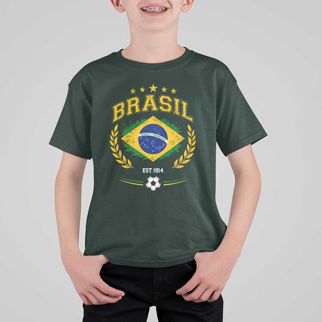 Retro Brasil Soccer Pride Crest Est 1914 T Shirt For Kid Vintage Brazil Flag Futbol Lover Football Fans
