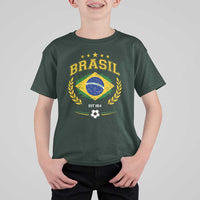 Retro Brasil Soccer Pride Crest Est 1914 T Shirt For Kid Vintage Brazil Flag Futbol Lover Football Fans