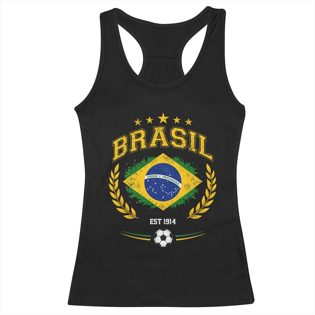 Retro Brasil Soccer Pride Crest Est 1914 Racerback Tank Top Vintage Brazil Flag Futbol Lover Football Fans