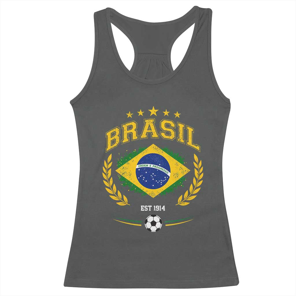 Retro Brasil Soccer Pride Crest Est 1914 Racerback Tank Top Vintage Brazil Flag Futbol Lover Football Fans