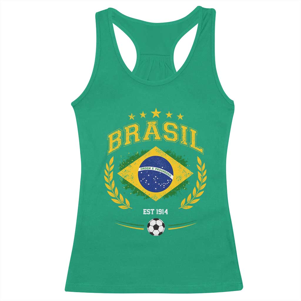 Retro Brasil Soccer Pride Crest Est 1914 Racerback Tank Top Vintage Brazil Flag Futbol Lover Football Fans
