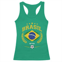 Retro Brasil Soccer Pride Crest Est 1914 Racerback Tank Top Vintage Brazil Flag Futbol Lover Football Fans