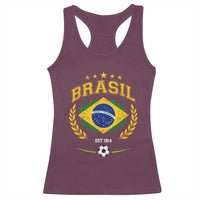 Retro Brasil Soccer Pride Crest Est 1914 Racerback Tank Top Vintage Brazil Flag Futbol Lover Football Fans