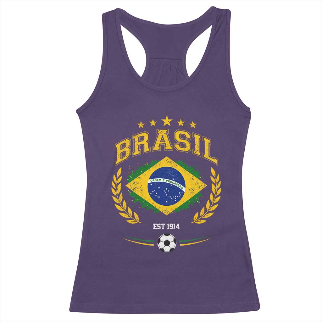 Retro Brasil Soccer Pride Crest Est 1914 Racerback Tank Top Vintage Brazil Flag Futbol Lover Football Fans
