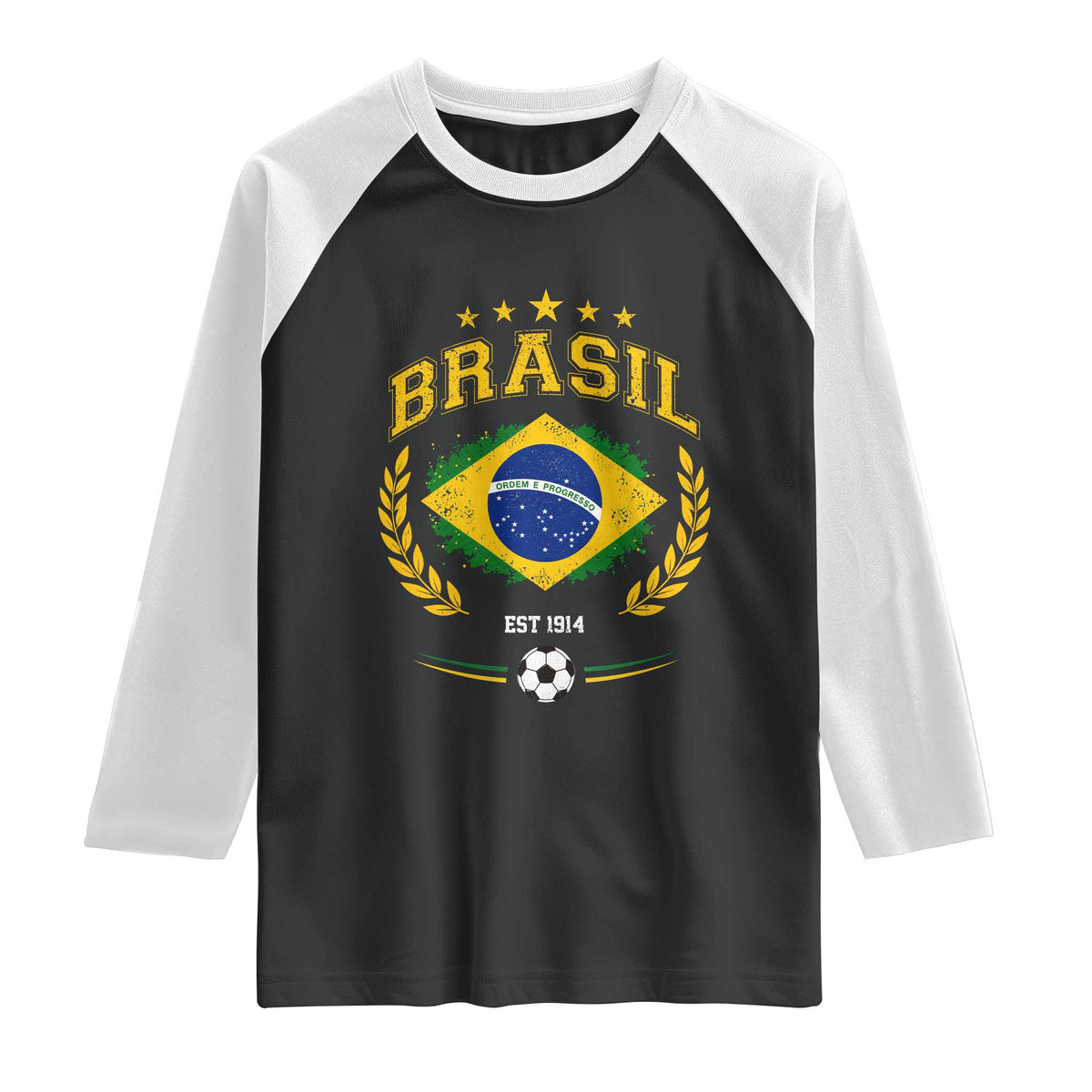 Retro Brasil Soccer Pride Crest Est 1914 Raglan Shirt Vintage Brazil Flag Futbol Lover Football Fans