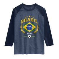 Retro Brasil Soccer Pride Crest Est 1914 Raglan Shirt Vintage Brazil Flag Futbol Lover Football Fans