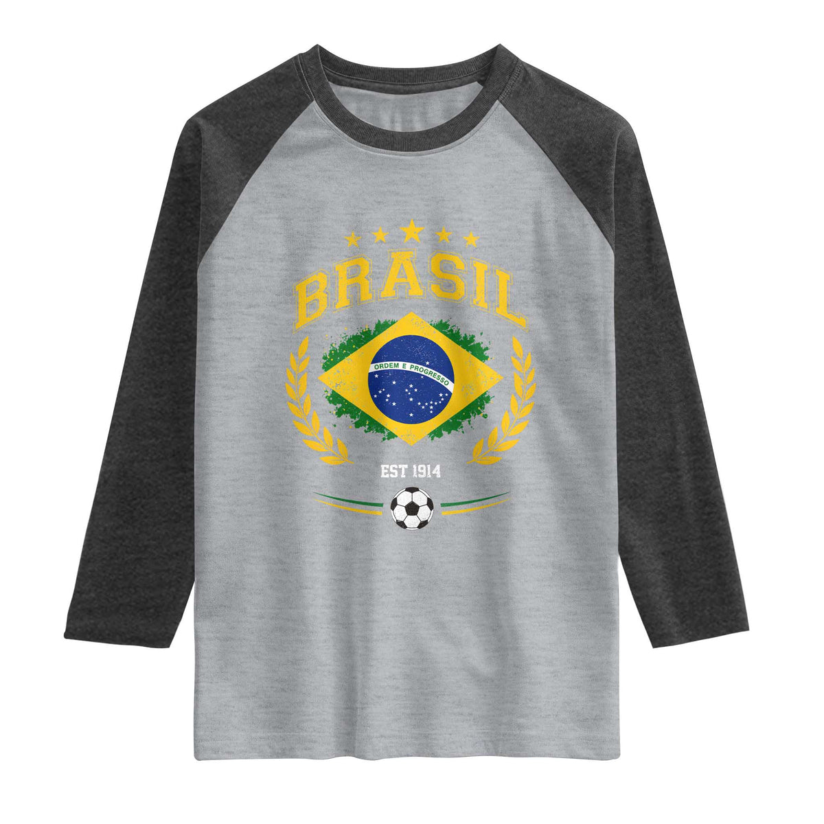 Retro Brasil Soccer Pride Crest Est 1914 Raglan Shirt Vintage Brazil Flag Futbol Lover Football Fans