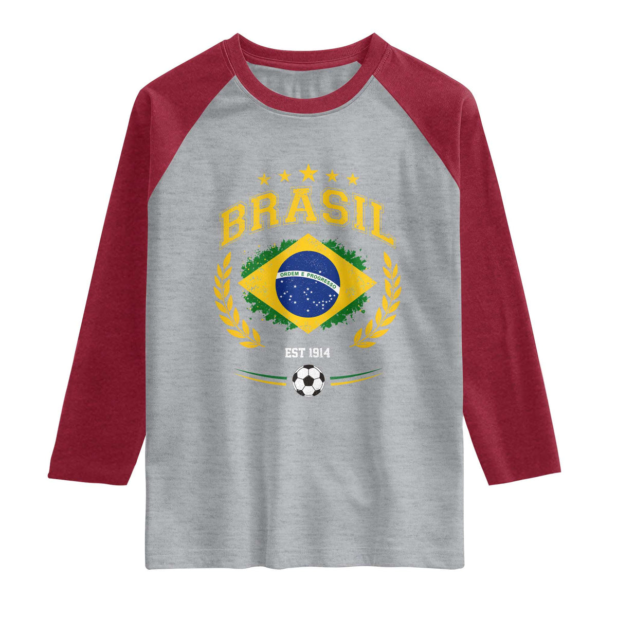 Retro Brasil Soccer Pride Crest Est 1914 Raglan Shirt Vintage Brazil Flag Futbol Lover Football Fans