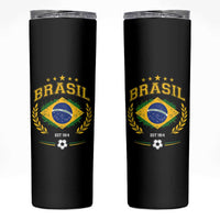 Retro Brasil Soccer Pride Crest Est 1914 Skinny Tumbler Vintage Brazil Flag Futbol Lover Football Fans