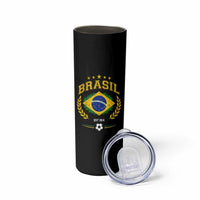 Retro Brasil Soccer Pride Crest Est 1914 Skinny Tumbler Vintage Brazil Flag Futbol Lover Football Fans