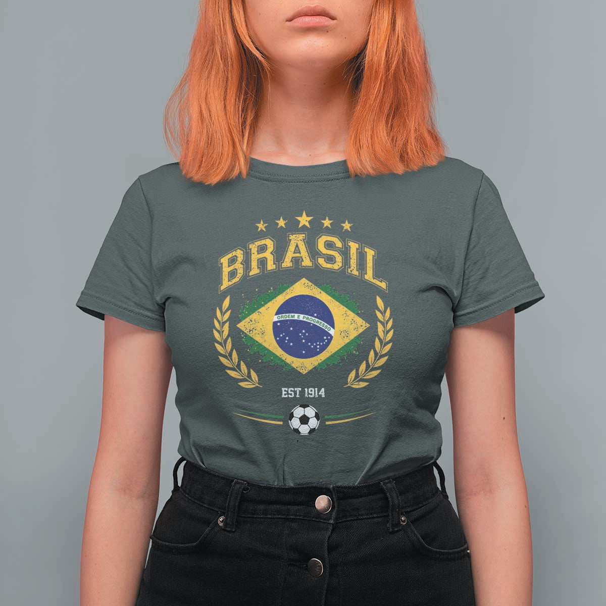Retro Brasil Soccer Pride Crest Est 1914 T Shirt For Women Vintage Brazil Flag Futbol Lover Football Fans