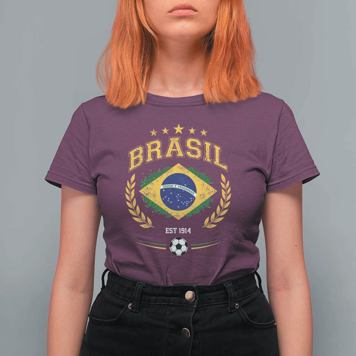 Retro Brasil Soccer Pride Crest Est 1914 T Shirt For Women Vintage Brazil Flag Futbol Lover Football Fans