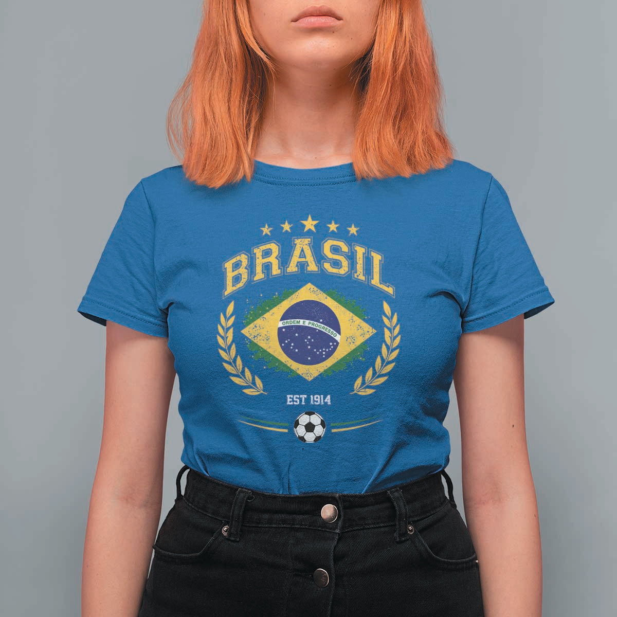 Retro Brasil Soccer Pride Crest Est 1914 T Shirt For Women Vintage Brazil Flag Futbol Lover Football Fans