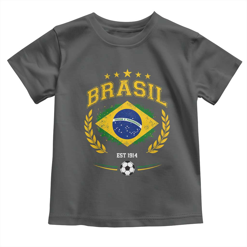 Retro Brasil Soccer Pride Crest Est 1914 Toddler T Shirt Vintage Brazil Flag Futbol Lover Football Fans