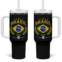 Retro Brasil Soccer Pride Crest Est 1914 Tumbler With Handle Vintage Brazil Flag Futbol Lover Football Fans