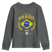 Retro Brasil Soccer Pride Crest Est 1914 Youth Sweatshirt Vintage Brazil Flag Futbol Lover Football Fans