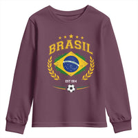 Retro Brasil Soccer Pride Crest Est 1914 Youth Sweatshirt Vintage Brazil Flag Futbol Lover Football Fans