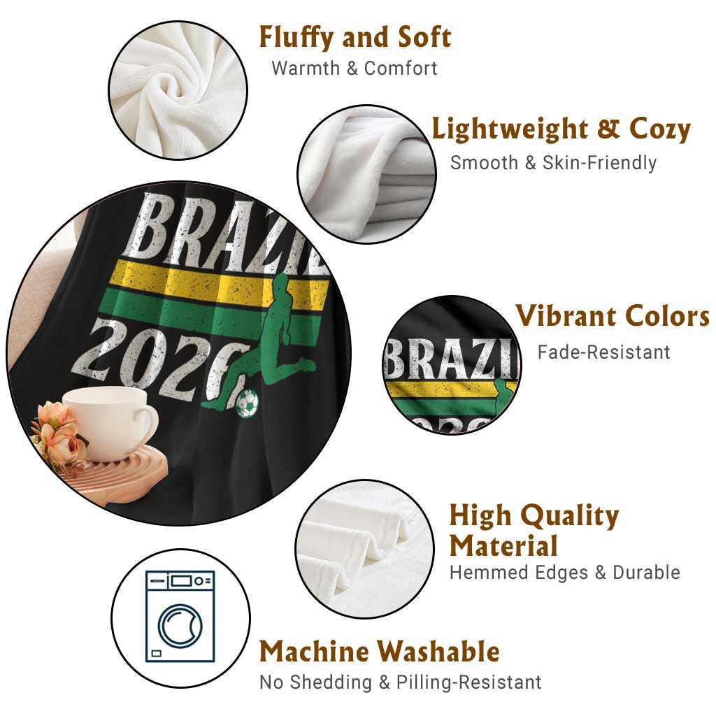 Vintage Brazil 2026 Soccer Player Throw Blanket Retro Brasil Futbol Football Fans Sports Lover