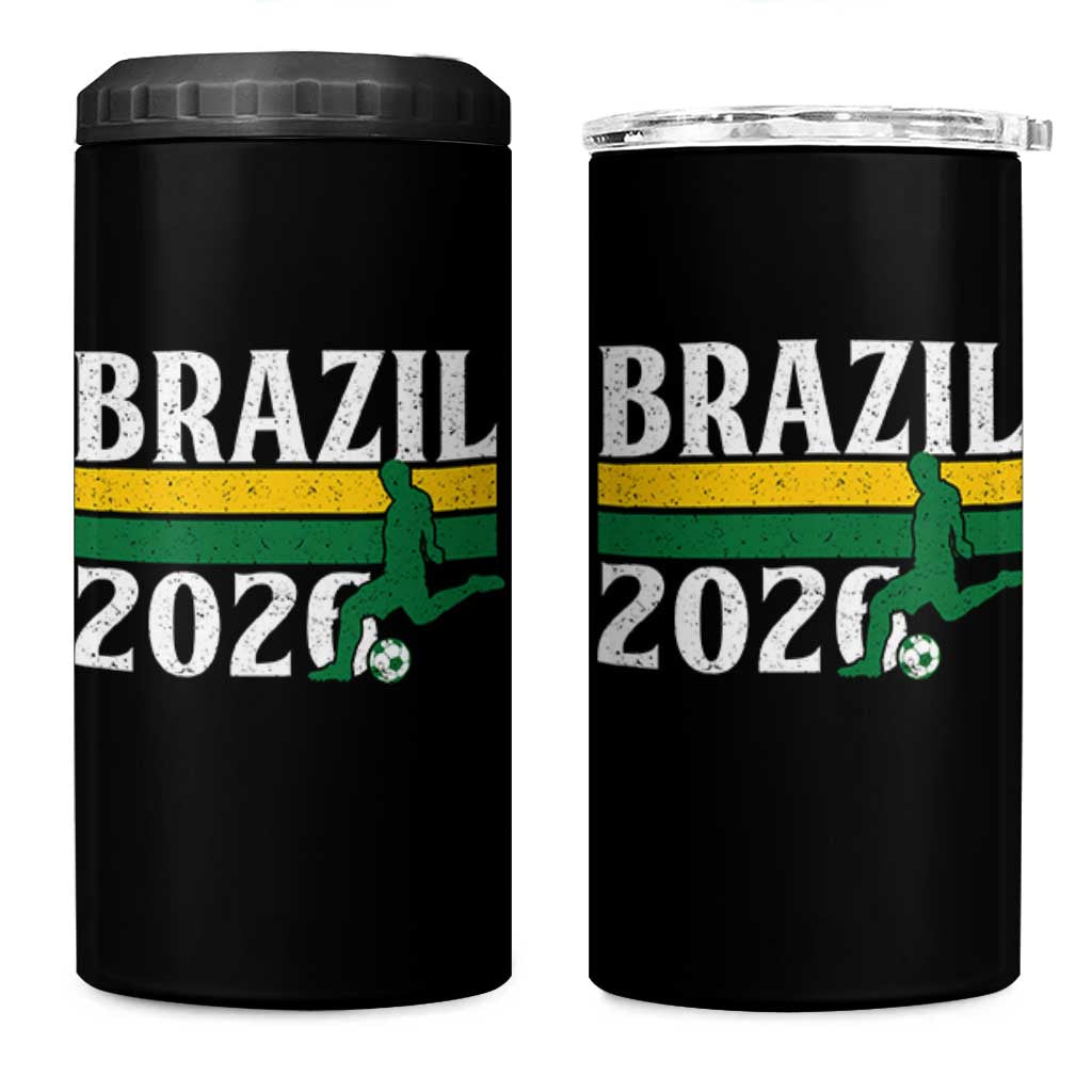 Vintage Brazil 2026 Soccer Player 4 in 1 Can Cooler Tumbler Retro Brasil Futbol Football Fans Sports Lover