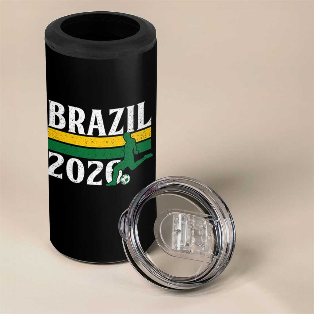 Vintage Brazil 2026 Soccer Player 4 in 1 Can Cooler Tumbler Retro Brasil Futbol Football Fans Sports Lover