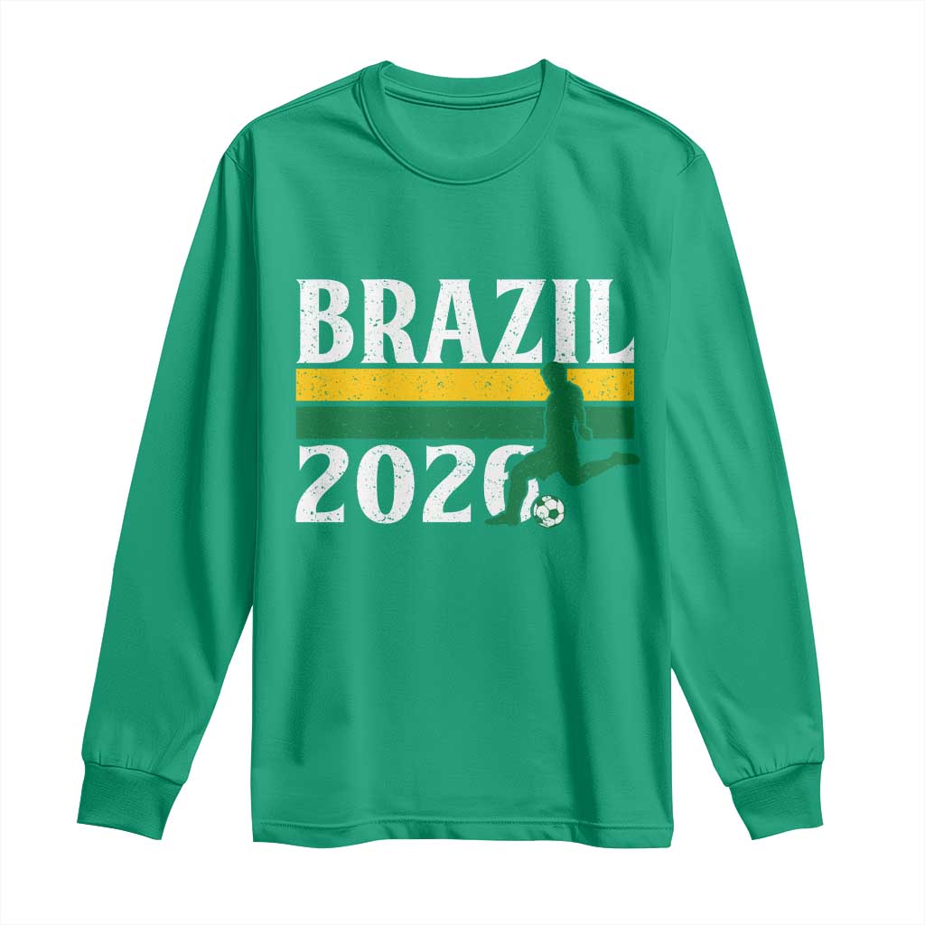 Vintage Brazil 2026 Soccer Player Long Sleeve Shirt Retro Brasil Futbol Football Fans Sports Lover