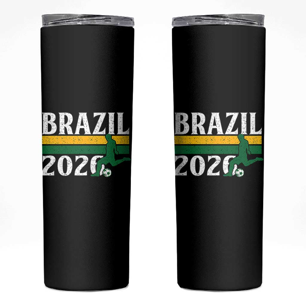 Vintage Brazil 2026 Soccer Player Skinny Tumbler Retro Brasil Futbol Football Fans Sports Lover