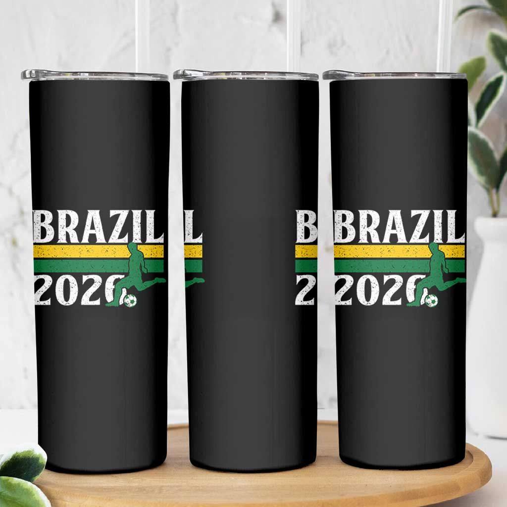 Vintage Brazil 2026 Soccer Player Skinny Tumbler Retro Brasil Futbol Football Fans Sports Lover
