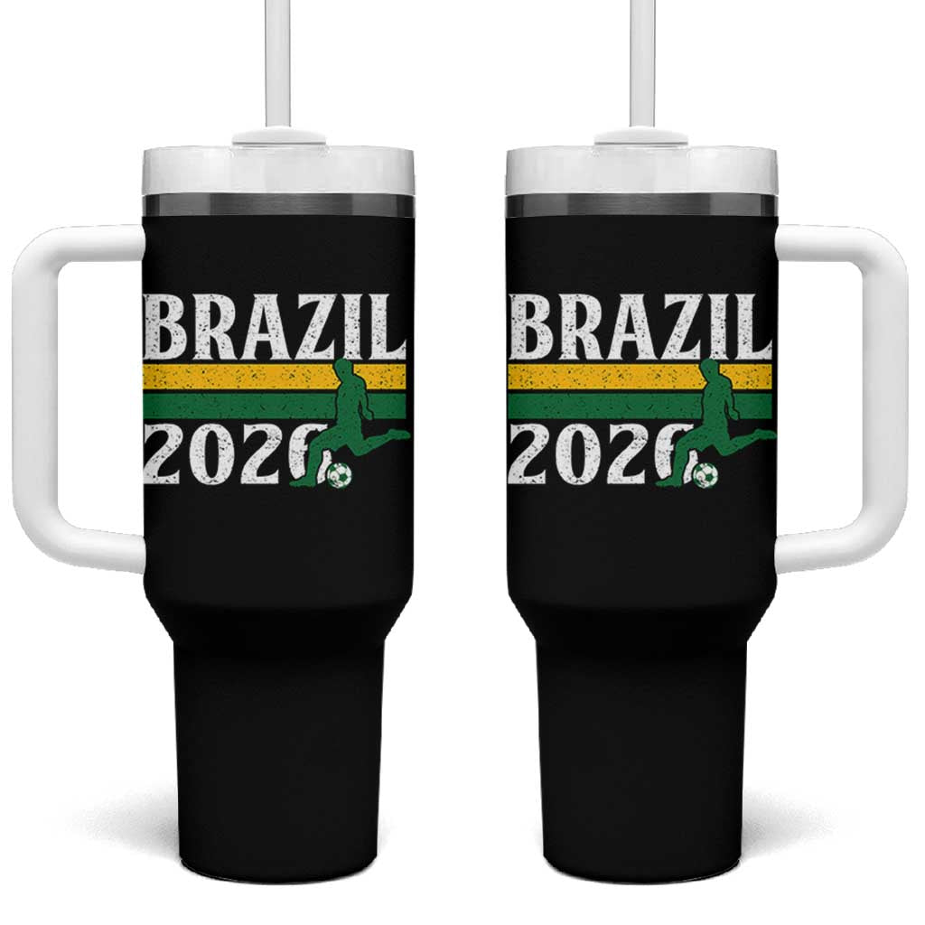 Vintage Brazil 2026 Soccer Player Tumbler With Handle Retro Brasil Futbol Football Fans Sports Lover