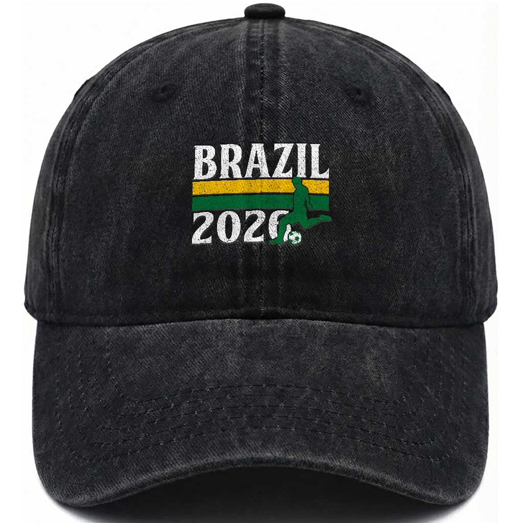 Vintage Brazil 2026 Soccer Player Washed Cotton Baseball Cap Retro Brasil Futbol Football Fans Sports Lover