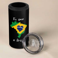 Eu Amo O Brasil Flag Map 4 in 1 Can Cooler Tumbler I Love Brazil Patriotic Heart Brazilian Pride