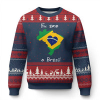 Eu Amo O Brasil Flag Map Ugly Christmas Sweater I Love Brazil Patriotic Heart Brazilian Pride