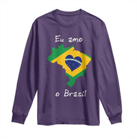 Eu Amo O Brasil Flag Map Long Sleeve Shirt I Love Brazil Patriotic Heart Brazilian Pride