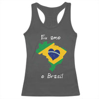 Eu Amo O Brasil Flag Map Racerback Tank Top I Love Brazil Patriotic Heart Brazilian Pride