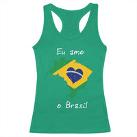 Eu Amo O Brasil Flag Map Racerback Tank Top I Love Brazil Patriotic Heart Brazilian Pride