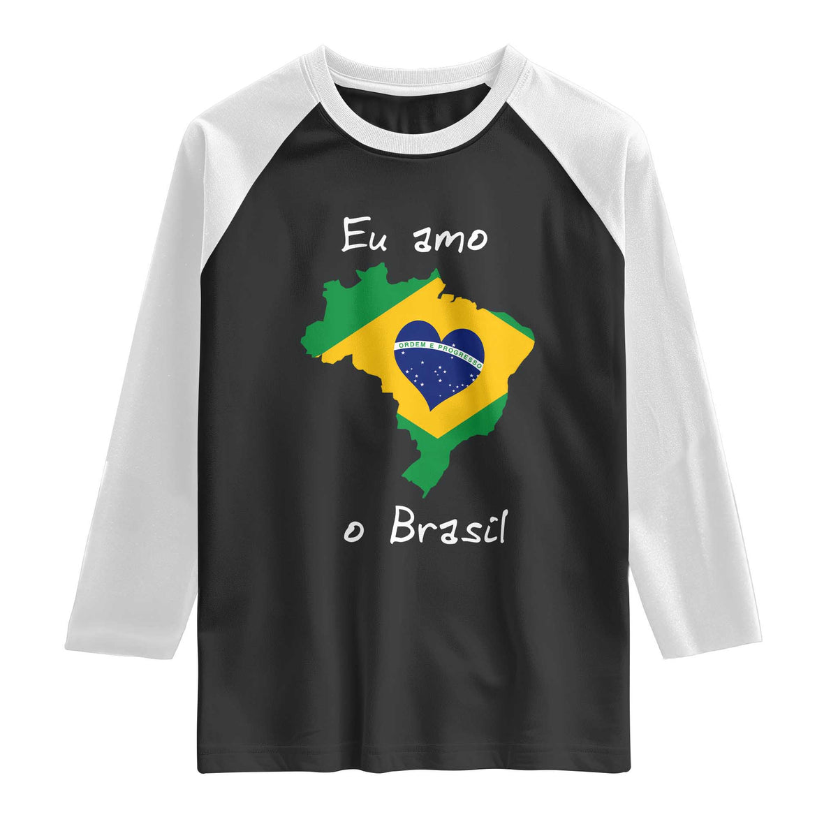Eu Amo O Brasil Flag Map Raglan Shirt I Love Brazil Patriotic Heart Brazilian Pride