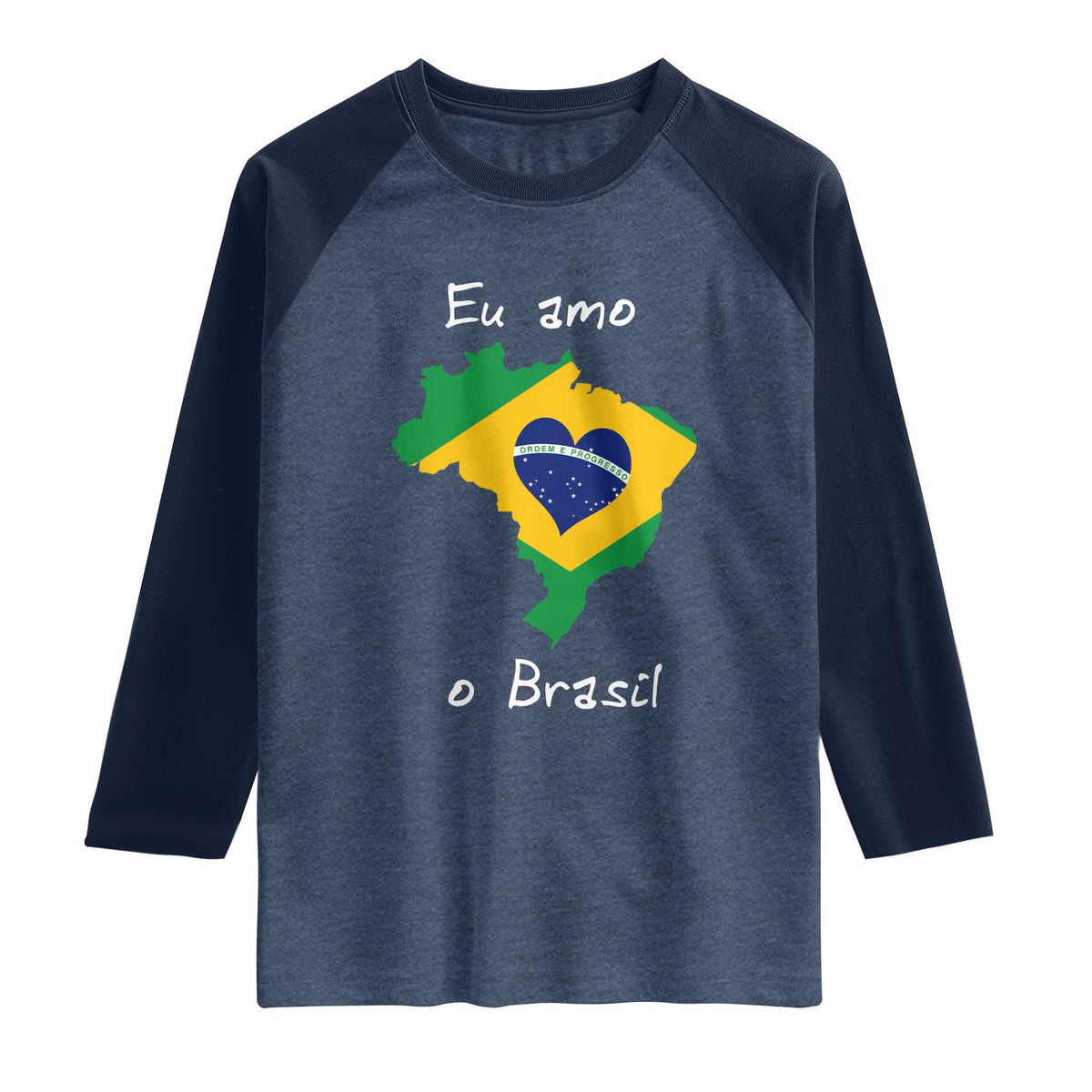 Eu Amo O Brasil Flag Map Raglan Shirt I Love Brazil Patriotic Heart Brazilian Pride