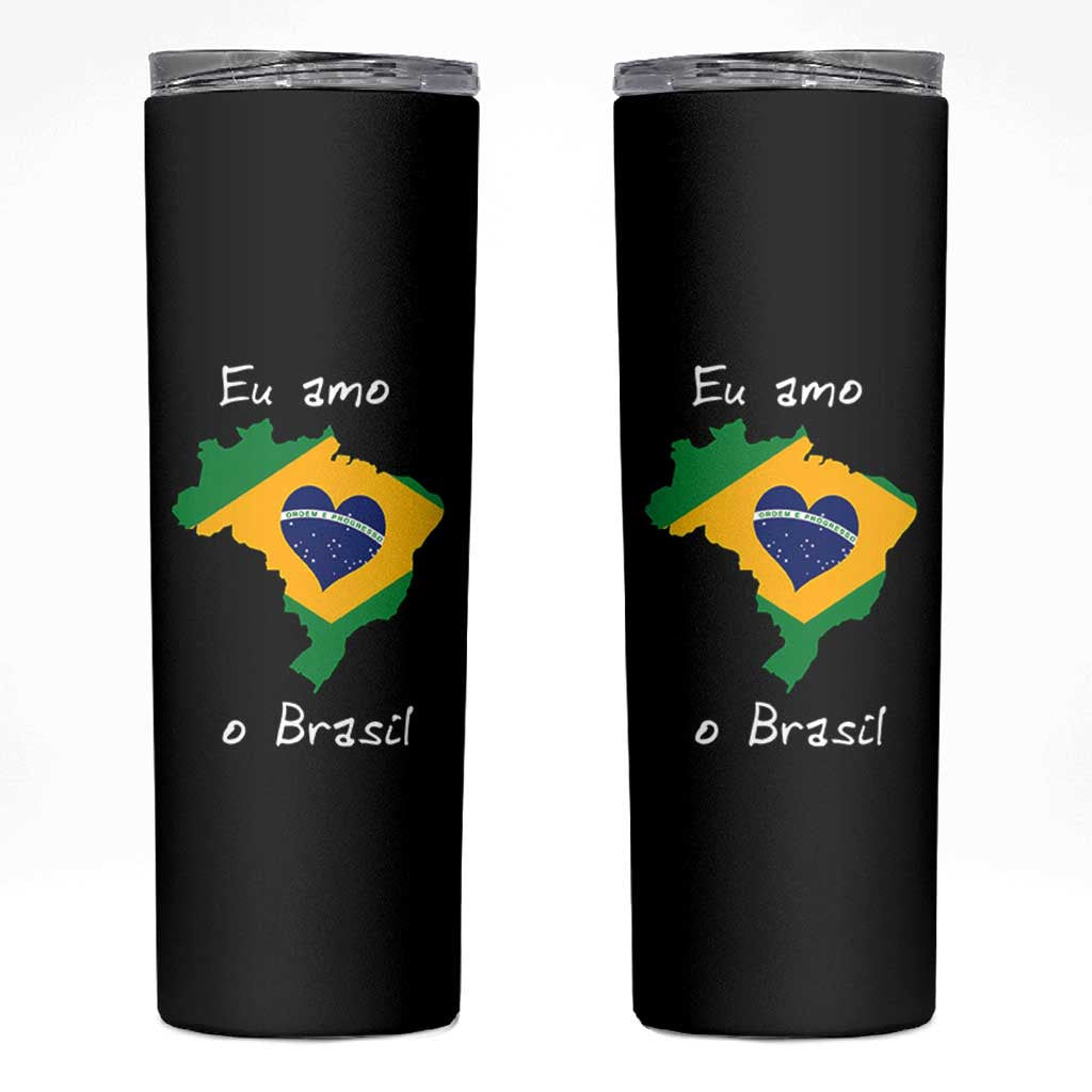 Eu Amo O Brasil Flag Map Skinny Tumbler I Love Brazil Patriotic Heart Brazilian Pride