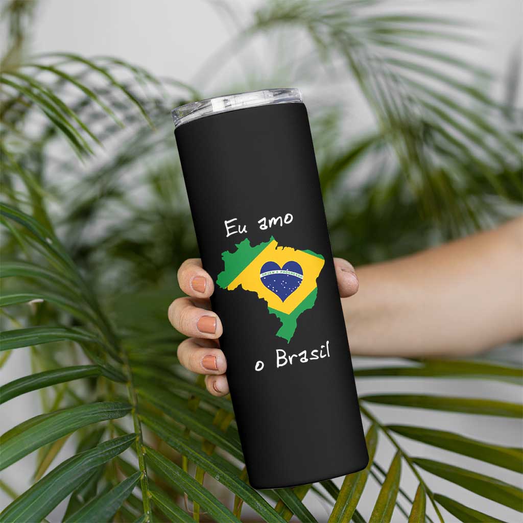 Eu Amo O Brasil Flag Map Skinny Tumbler I Love Brazil Patriotic Heart Brazilian Pride