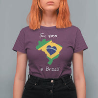 Eu Amo O Brasil Flag Map T Shirt For Women I Love Brazil Patriotic Heart Brazilian Pride